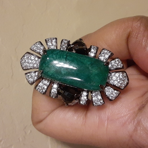 925 Green Corundum (Sapphire), White Zircons & Smoky Quartz. - Picture 6 of 15